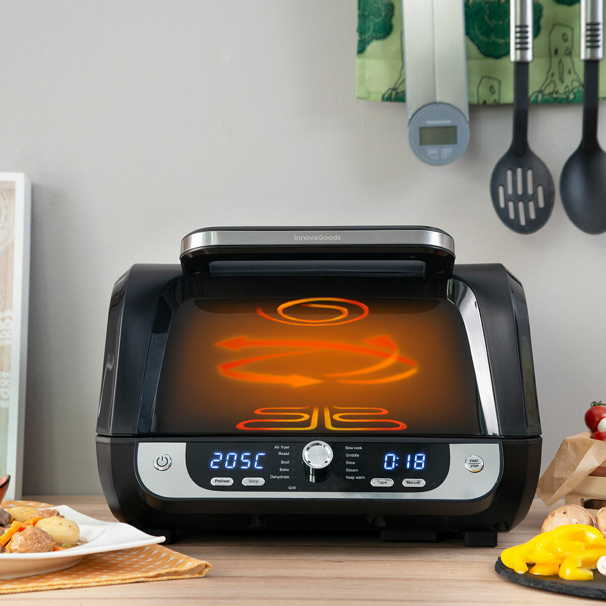 Friteuza cu Aer cu gratar, accesorii si carte de retete InnovaGoods Fryinn 12-in-1 6000 Negru Otel 3400 W 6 L