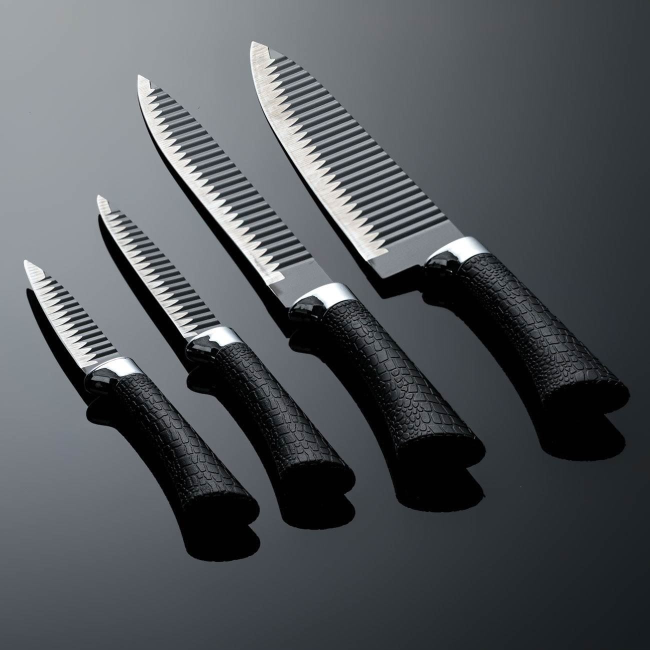Set cutite, 4buc, lama otel inoxidabil, maner ergonomic, negru argintiu — imaginea 4