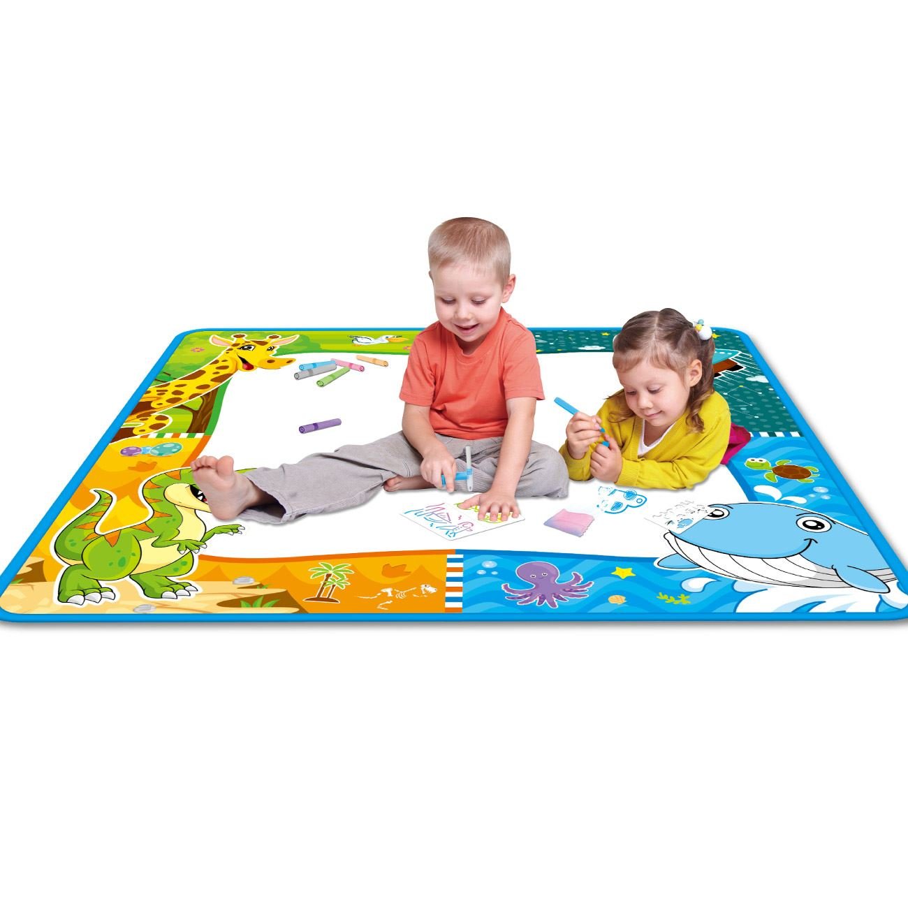 Covor de desen multicolor, 80x 80 cm, set carioci si aerograf