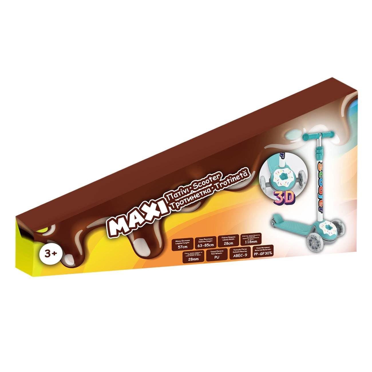 Trotineta copii, maxi, 3d donut, verde marin, roti led, frana spate, ghidon reglabil, 57 x 28 x 85cm