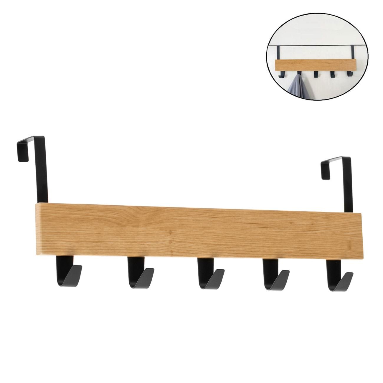 Cuier usa, 5 carlige metalice, lemn, bej, 38 x 7 x 16cm — imaginea 2