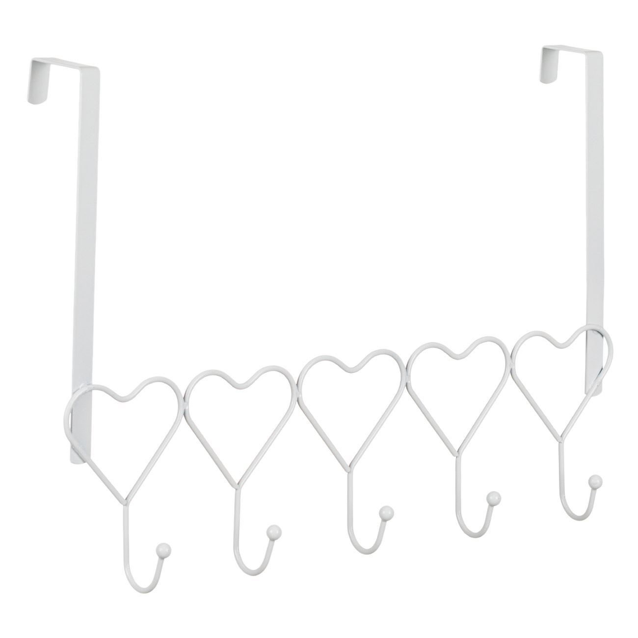 Cuier metalic usa, inima, 5 carlige, alb, 41 x 30 cm — imaginea 2