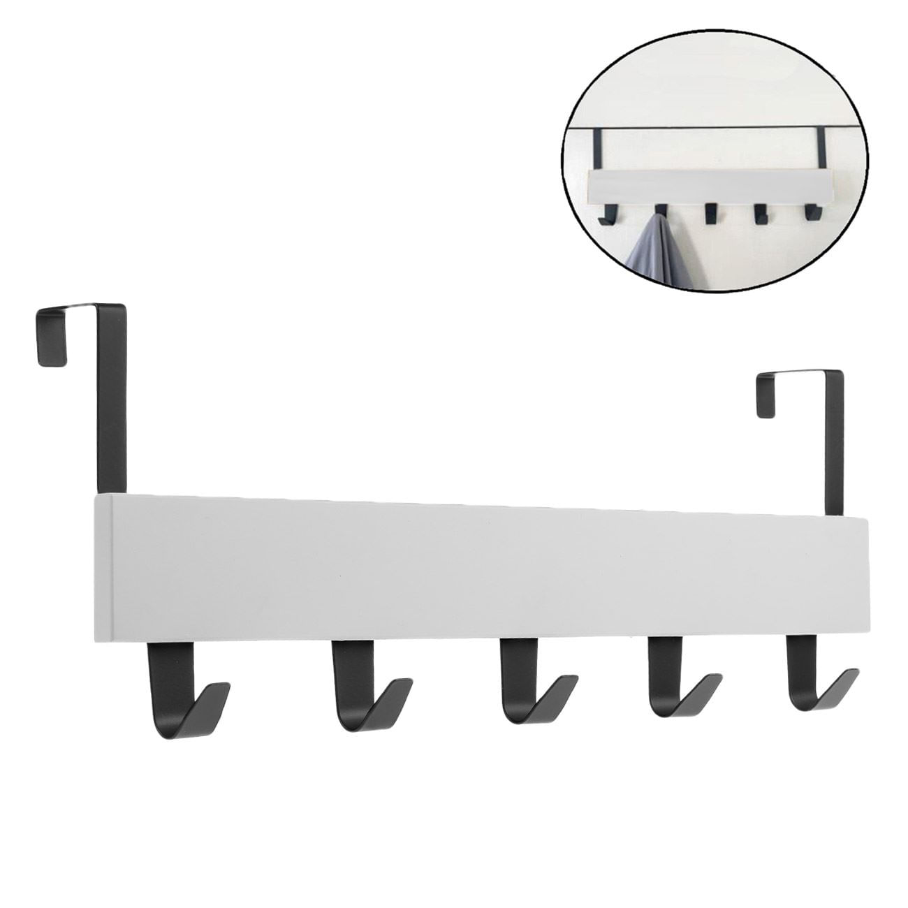 Cuier usa, 5 carlige, lemn si metal, alb, 38 x 7 x 16cm — imaginea 2