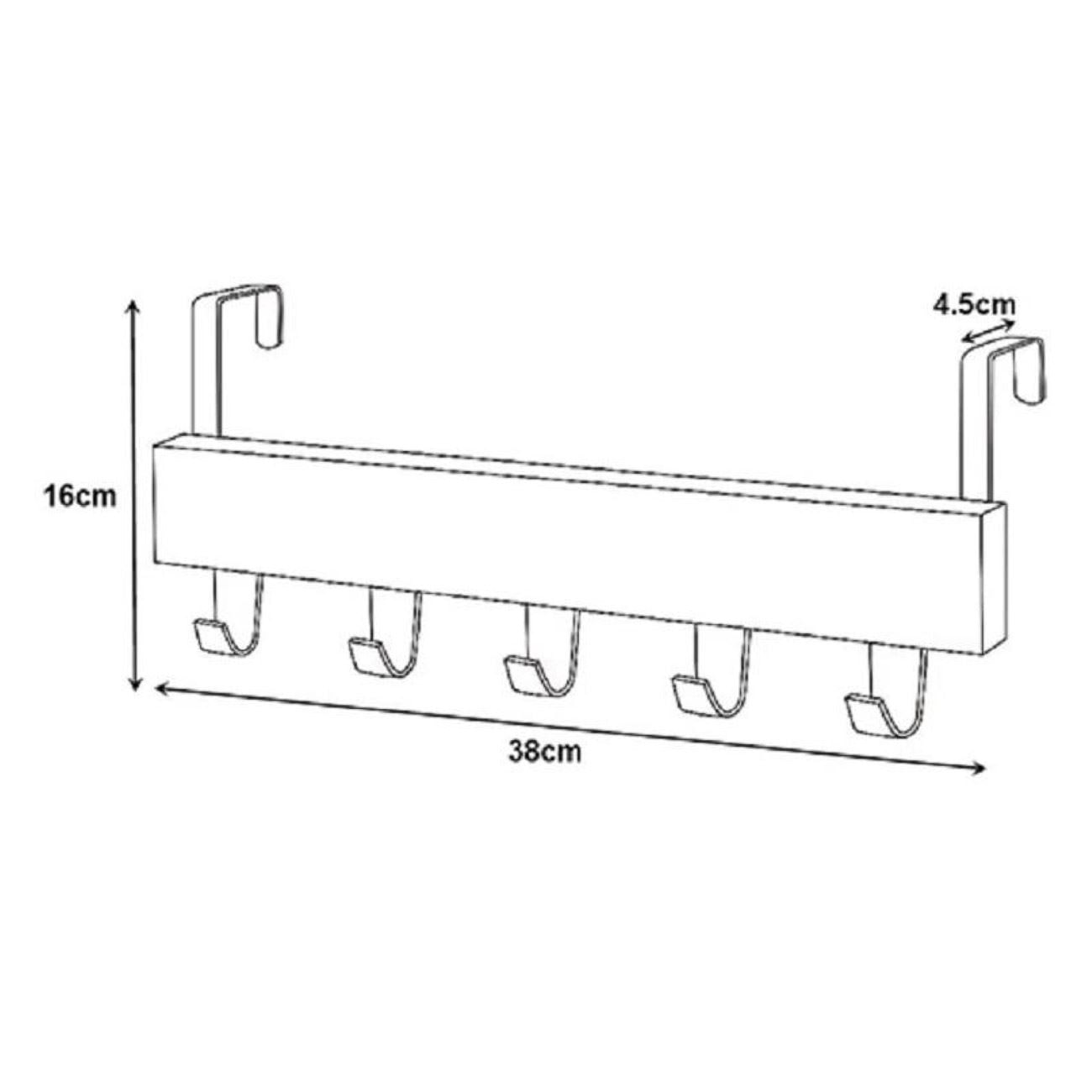Cuier usa, 5 carlige, lemn si metal, alb, 38 x 7 x 16cm — imaginea 3