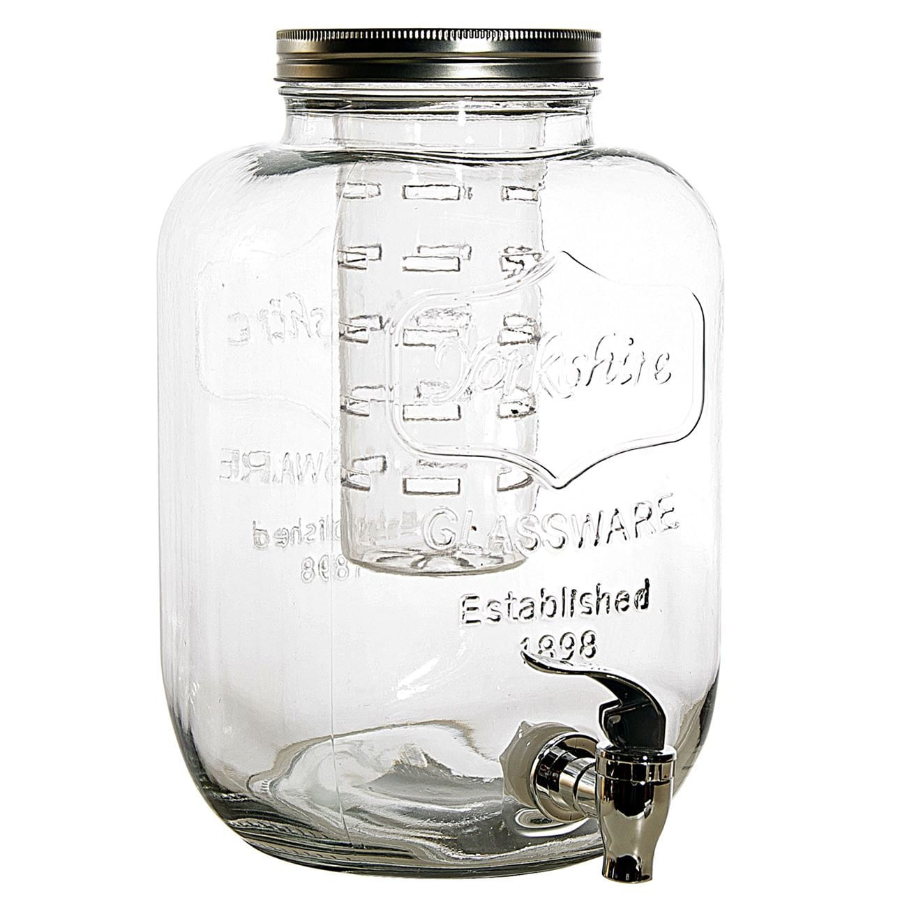 Recipient sticla, model reliefat, robinet si capac acumulator gheata, capacitate 5l, transparent