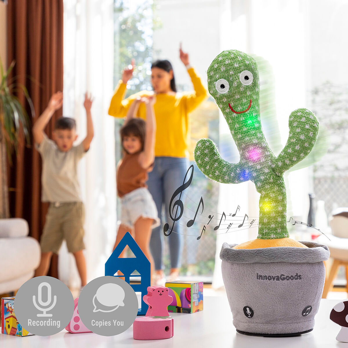 Cactus dansator si vorbitor reincarcabil cu muzica si LED-uri multicolore Cacxi InnovaGoods