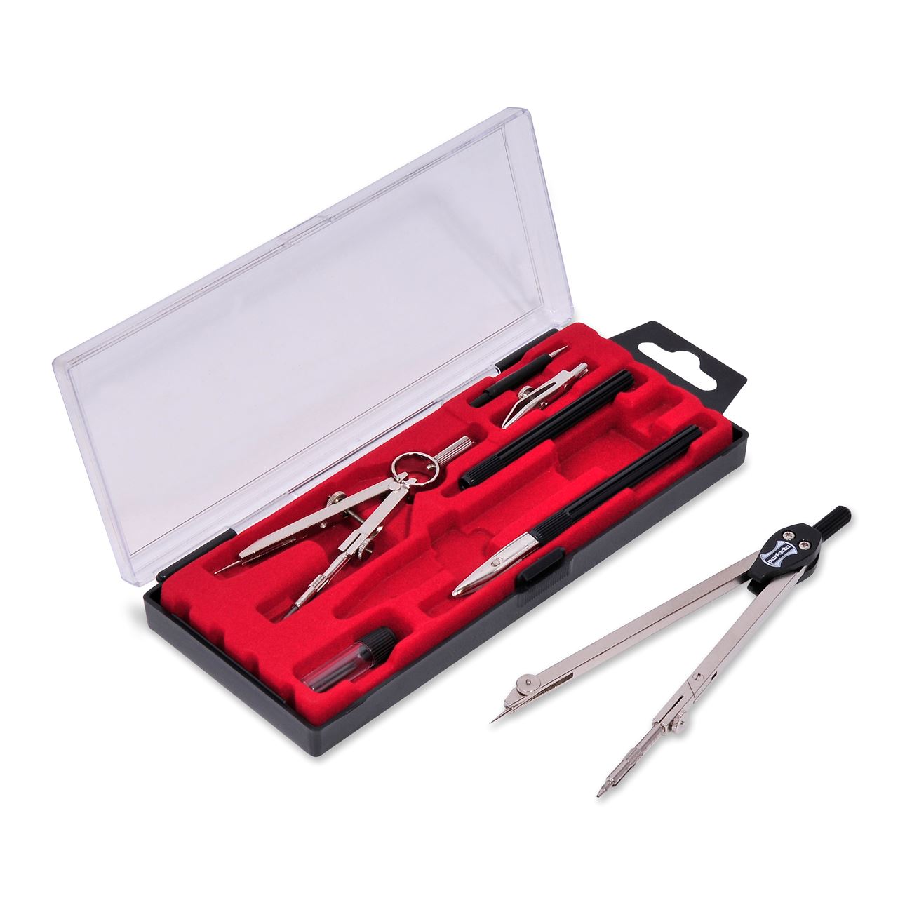 Set compas metalic, 7 piese, negru argintiu