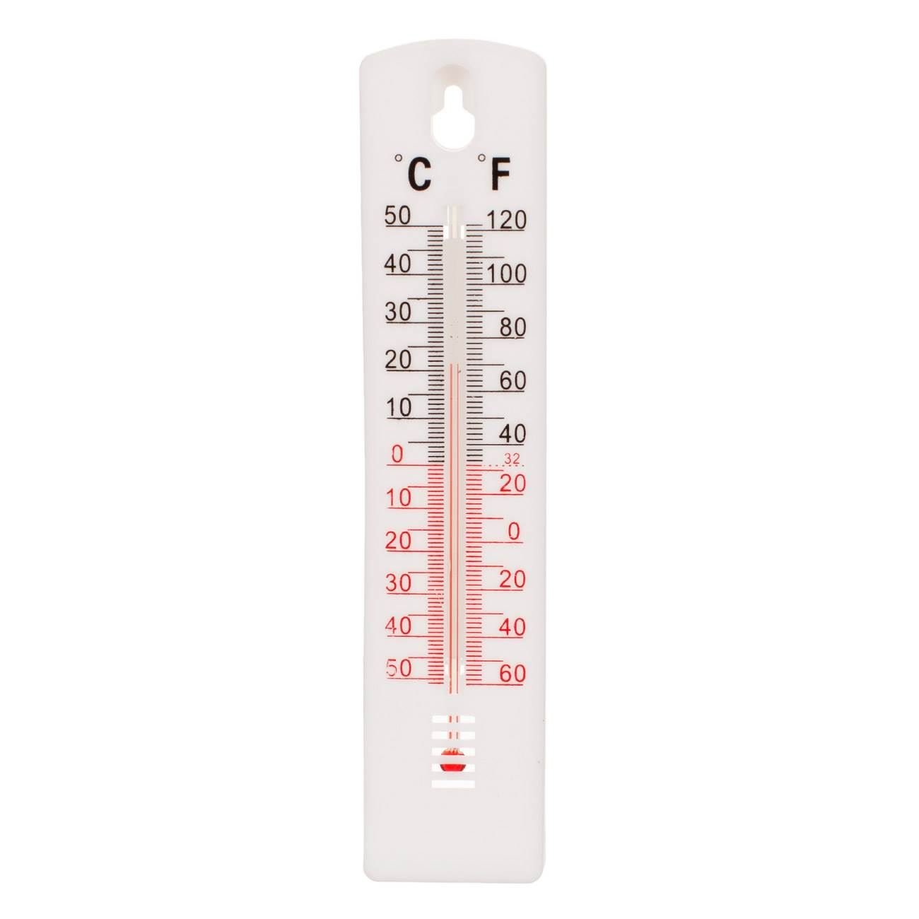 Termometru de perete, model alb, lungime 20cm, afisaj c/f, interval -50+50°c/-60+120°f