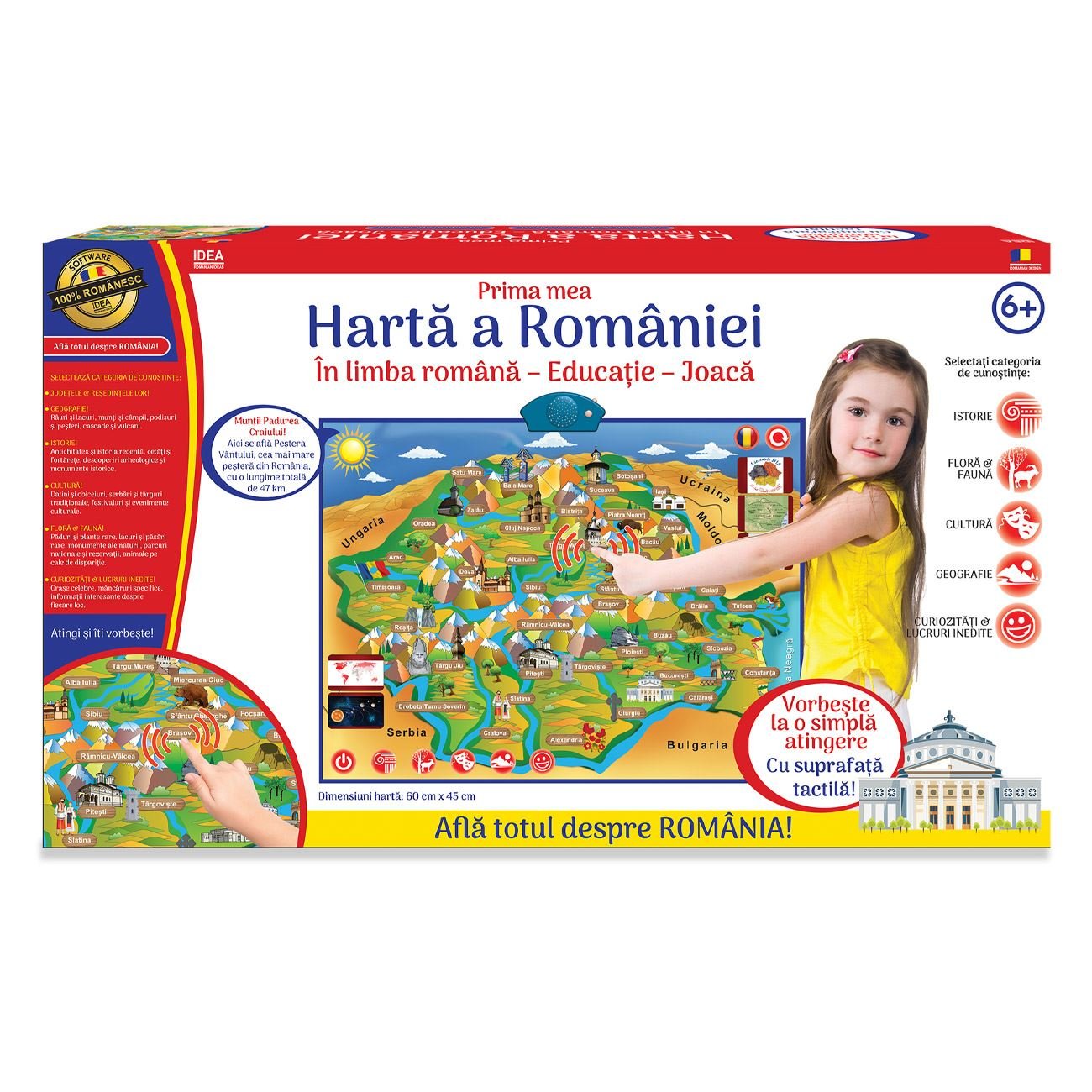 Joc educational idea, harta romaniei electronica, vorbeste in limba romana, multicolor, 6+ ani