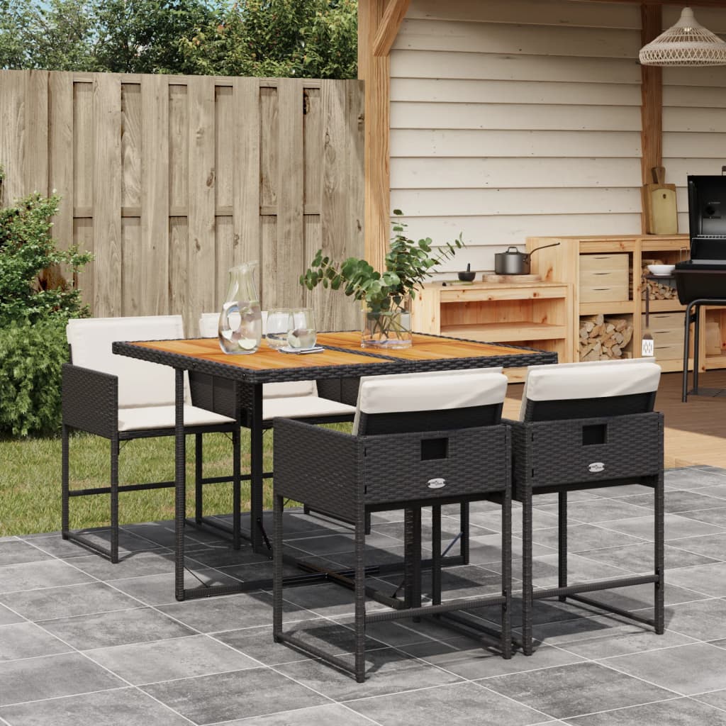 Set mobilier de gradina cu perne, 5 piese, negru, poliratan — imaginea 2