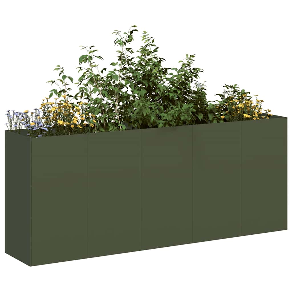 Jardiniera verde masline 200x40x80 cm otel laminat la rece — imaginea 2