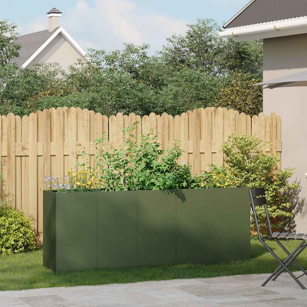 Jardiniera verde masline 200x40x80 cm otel laminat la rece — imaginea 3