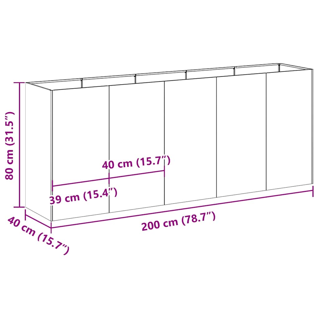 Jardiniera verde masline 200x40x80 cm otel laminat la rece — imaginea 9