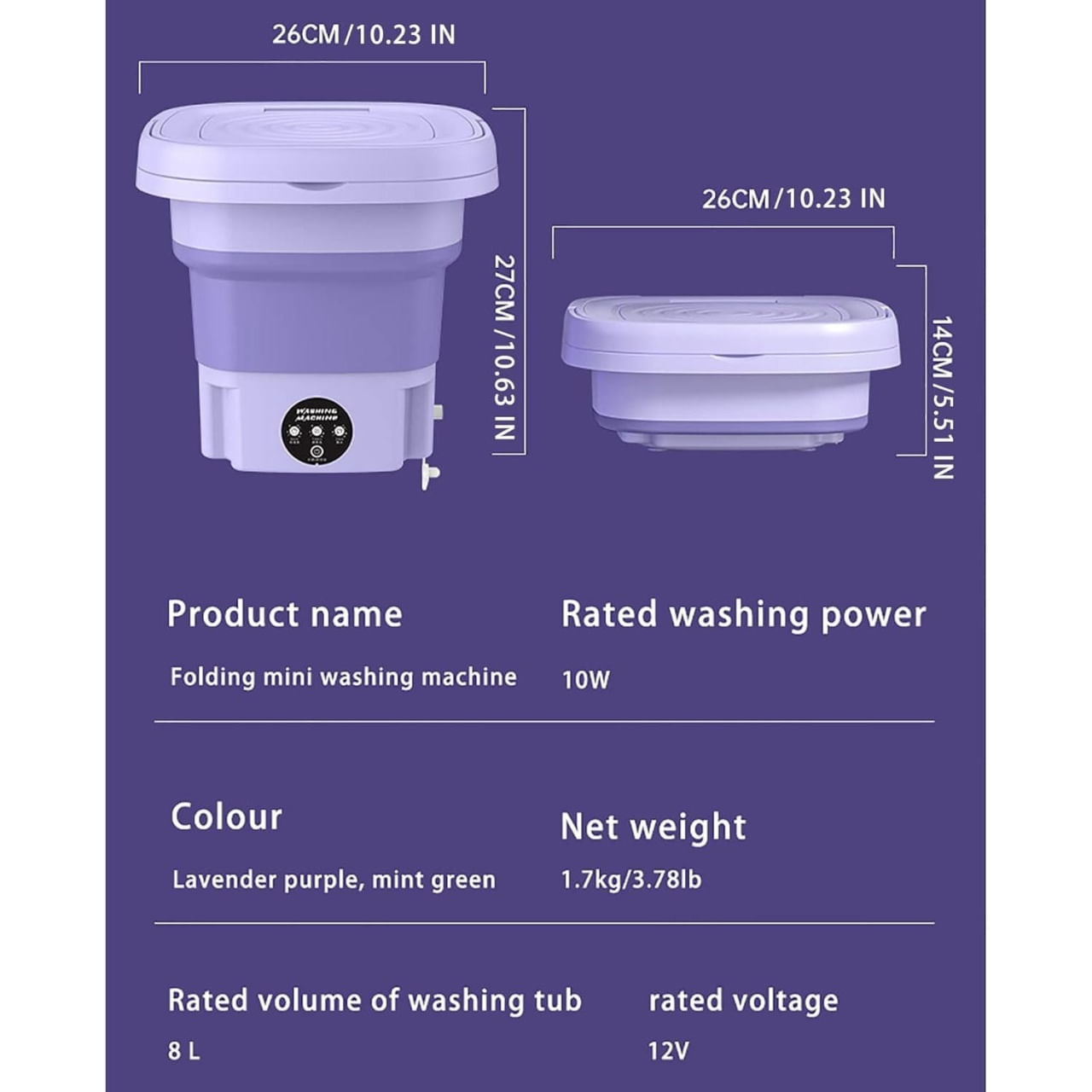 Mini masina de spalat, portabila si pliabila, 6.5l capacitate, cu 3 programe si functie de stoarcere si uscare - 3 | YEO