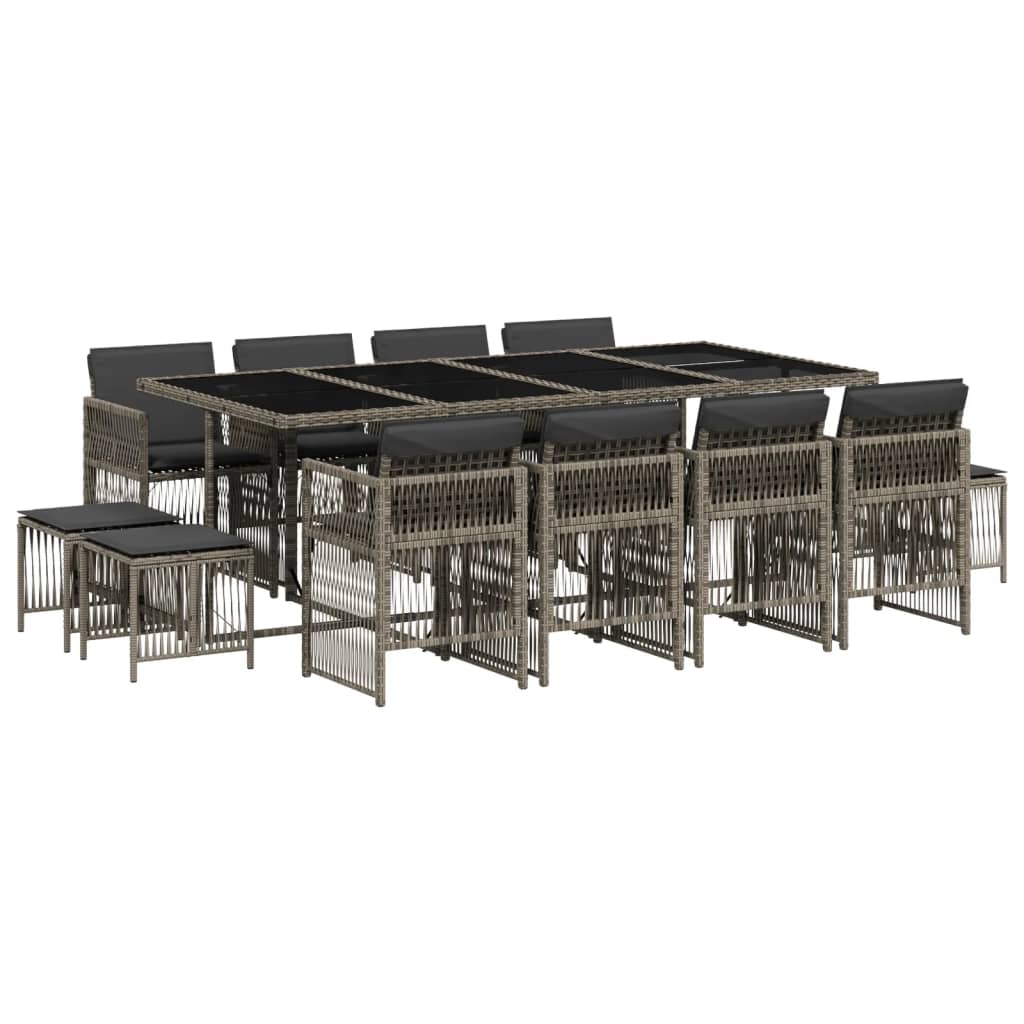 Set mobilier de gradina cu perne, 13 piese, gri, poliratan