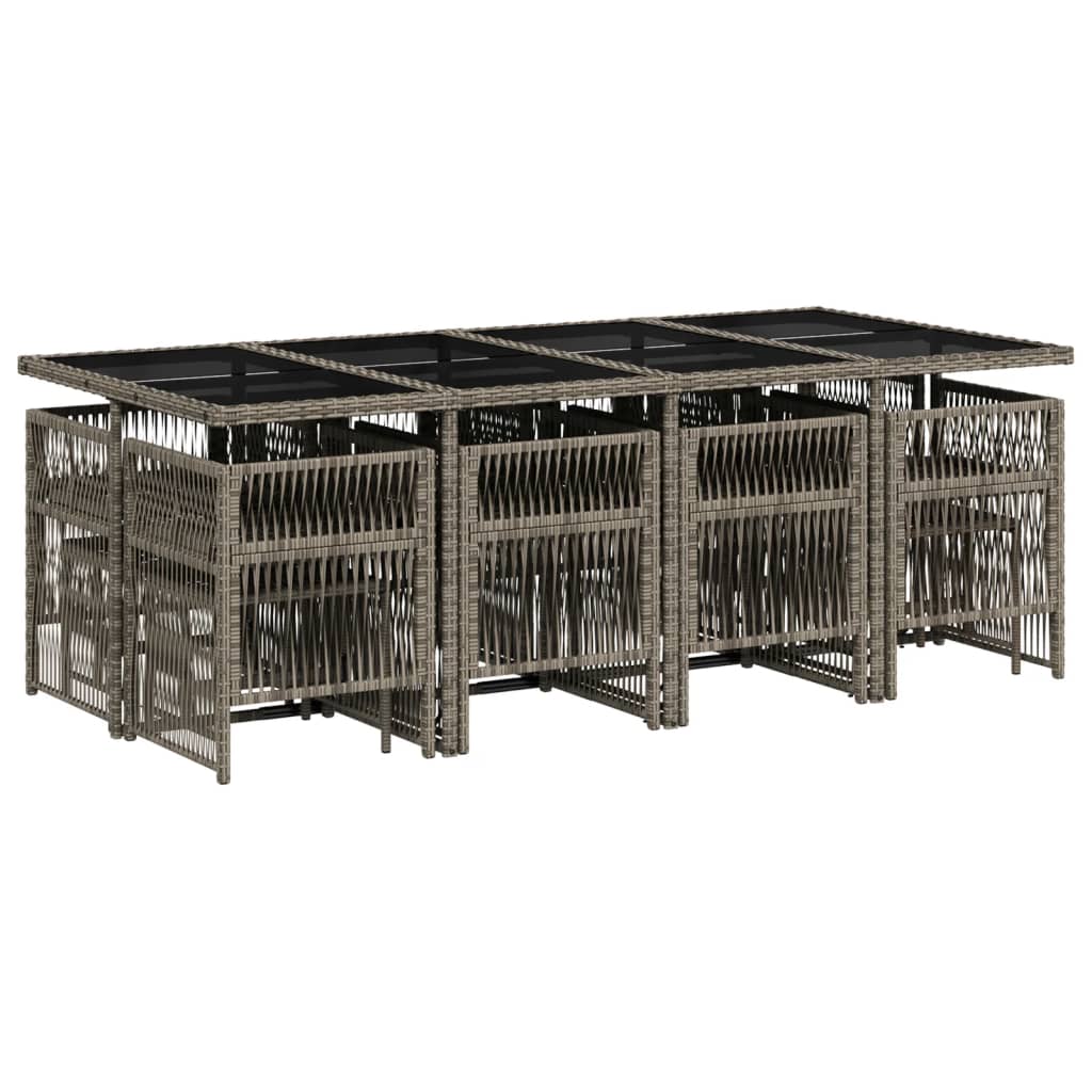 Set mobilier de gradina cu perne, 13 piese, gri, poliratan — imaginea 3