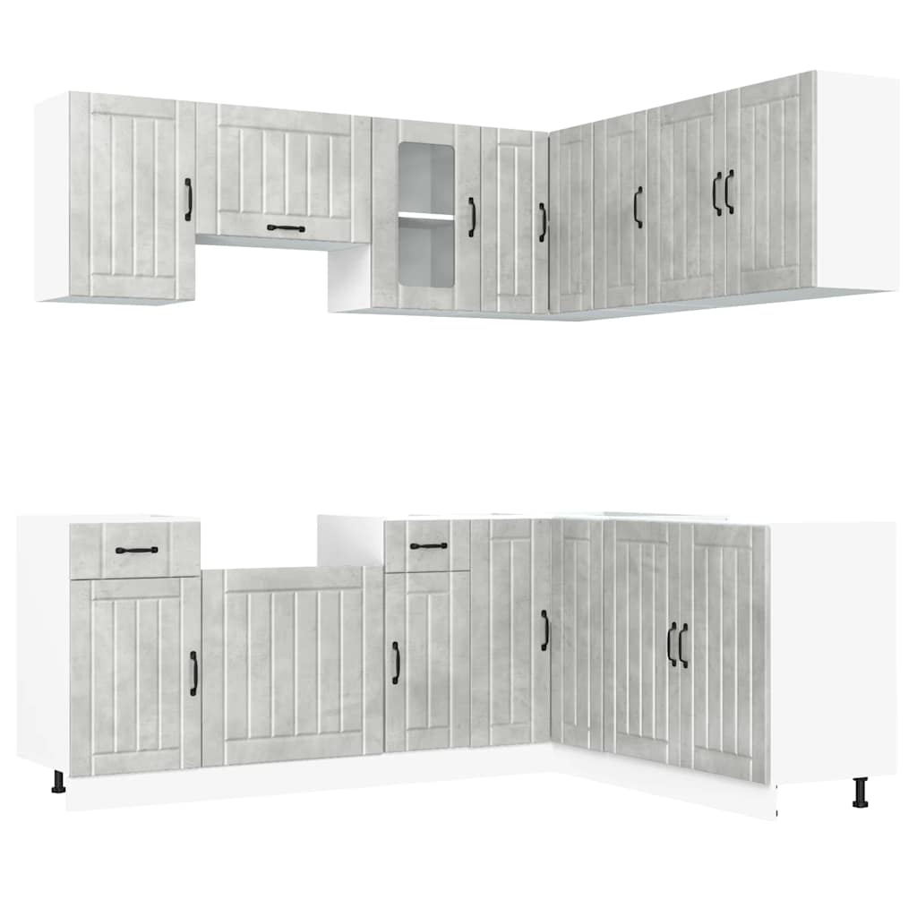 Set dulapuri de bucatarie 11 piese „Lucca” gri beton Lemn