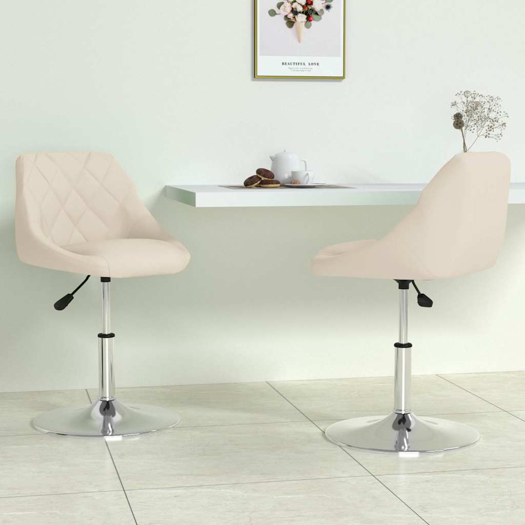 Scaune de bucatarie pivotante, 2 buc., crem, catifea — imaginea 2