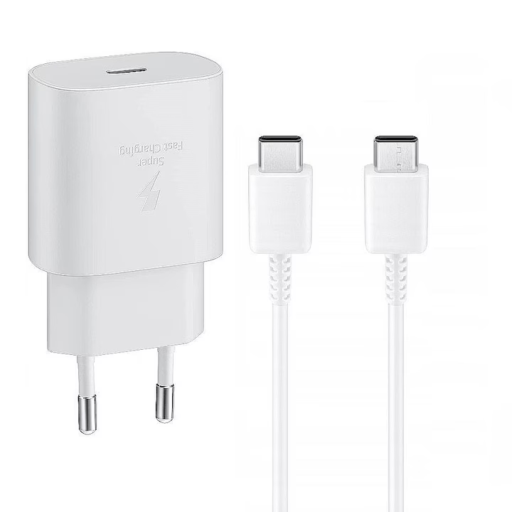 Incarcator Original Samsung EP-TA800EWE USB-C 25W 3A Incarcare Rapida Cablu 3A 25W 1 Metru USB-C Alb Bulk
