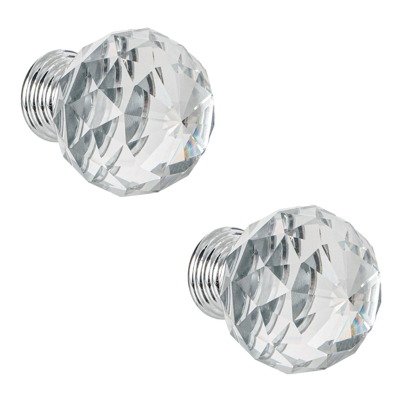 Set manere mobila, aluminiu, cristal, culoare argintie, 28mm, 2 bucati