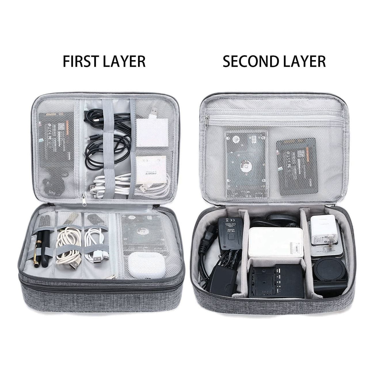 Husa organizare accesorii electronice, 2 nivele, poliester, gri, 27 x 20x 9cm — imaginea 5