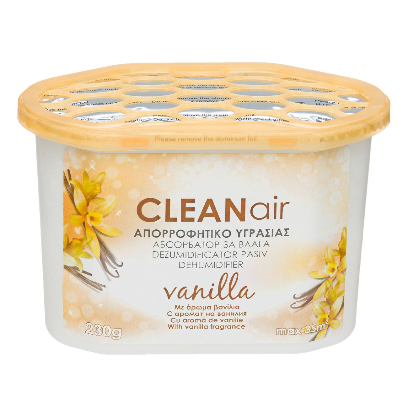 Dezumidificator pasiv cleanair, capacitate 230g, aroma vanilie, portocaliu-transparent