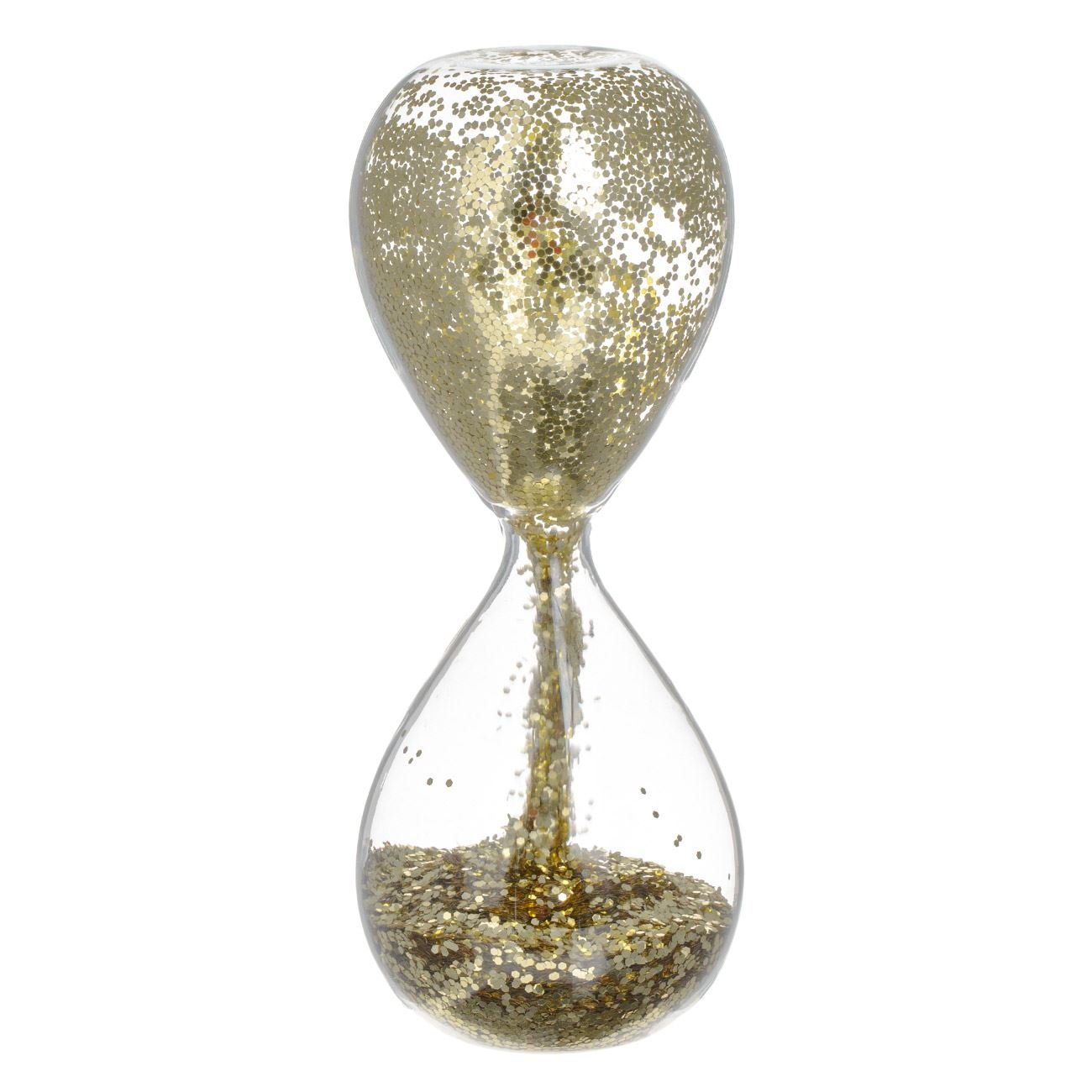 Clepsidra decorativa, model 3d, glitter aurie, 5 x 13cm, sticla