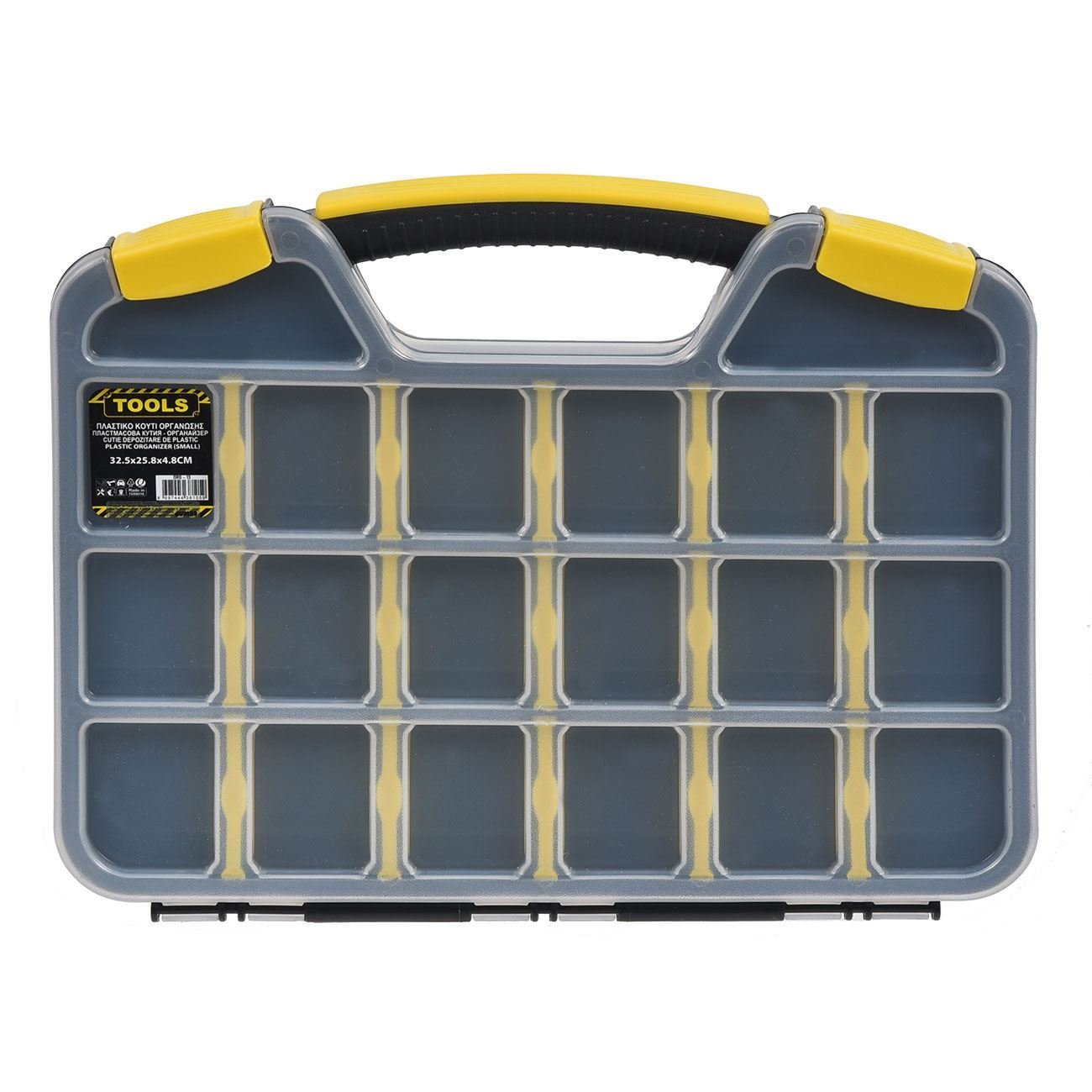Cutie depozitare scule, model compartimentat, negru/transparent, 32.5 x 25.8 x 4.8cm, 20 compartimente ajustabile — imaginea 3
