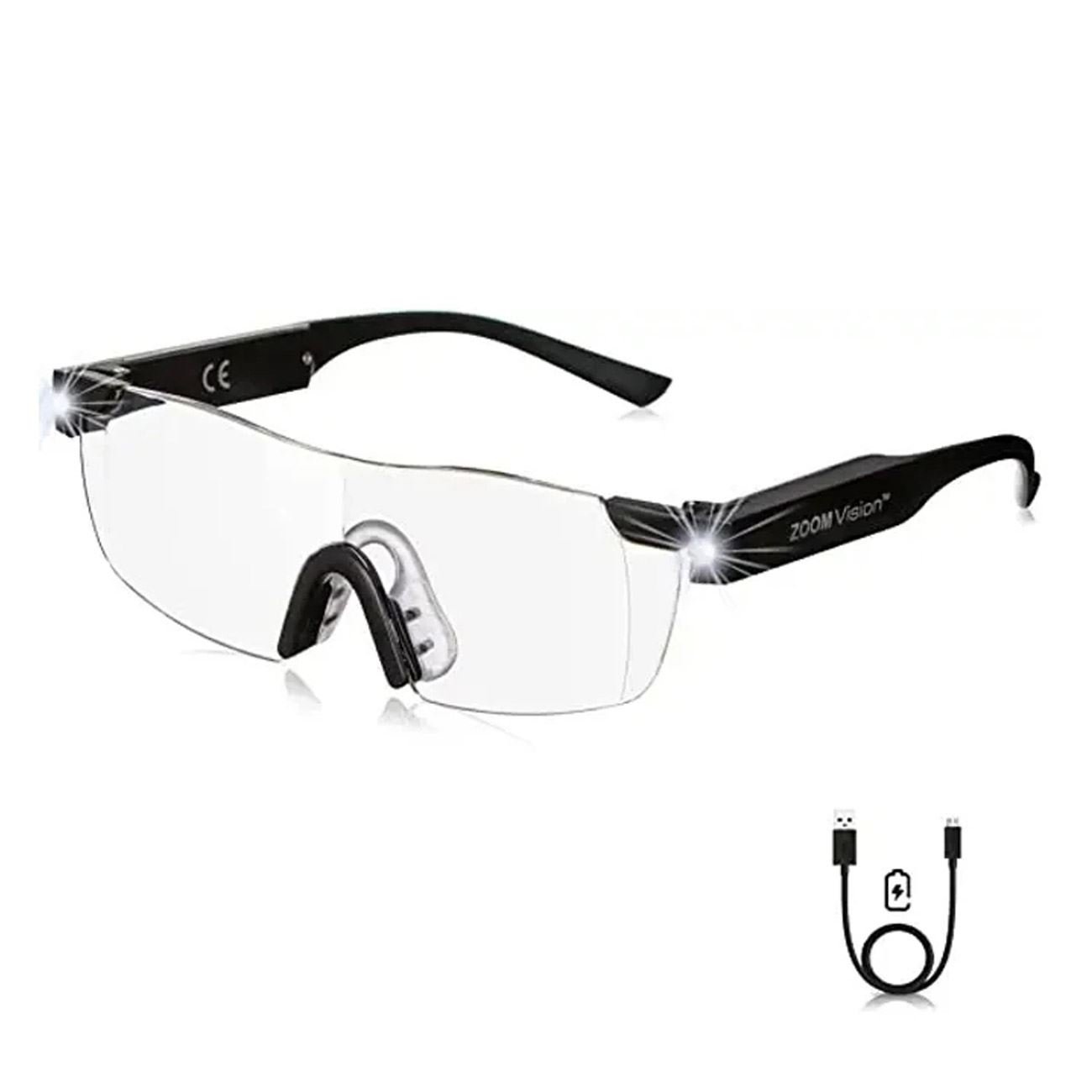 Ochelari cu lupa, zoom vision, led-uri ultra bright, reincarcabili usb, compatible cu ochelari de prescriptie, negru - 2 | YEO