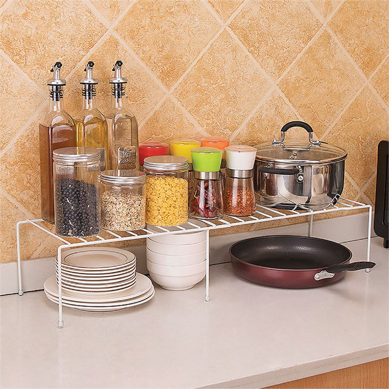 Raft organizator extensibil, metalic, alb, 37 x 16 x 13.5 cm, greutate maxima 8 kg — imaginea 4