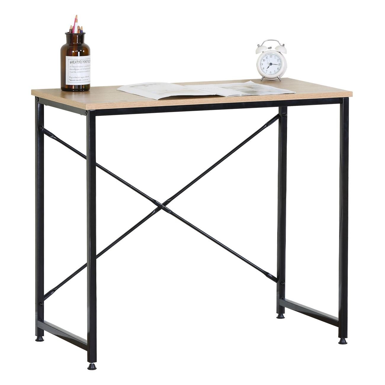 Birou metalic, model stejar, dimensiuni 80x 40x 70cm, picioare negre — imaginea 2
