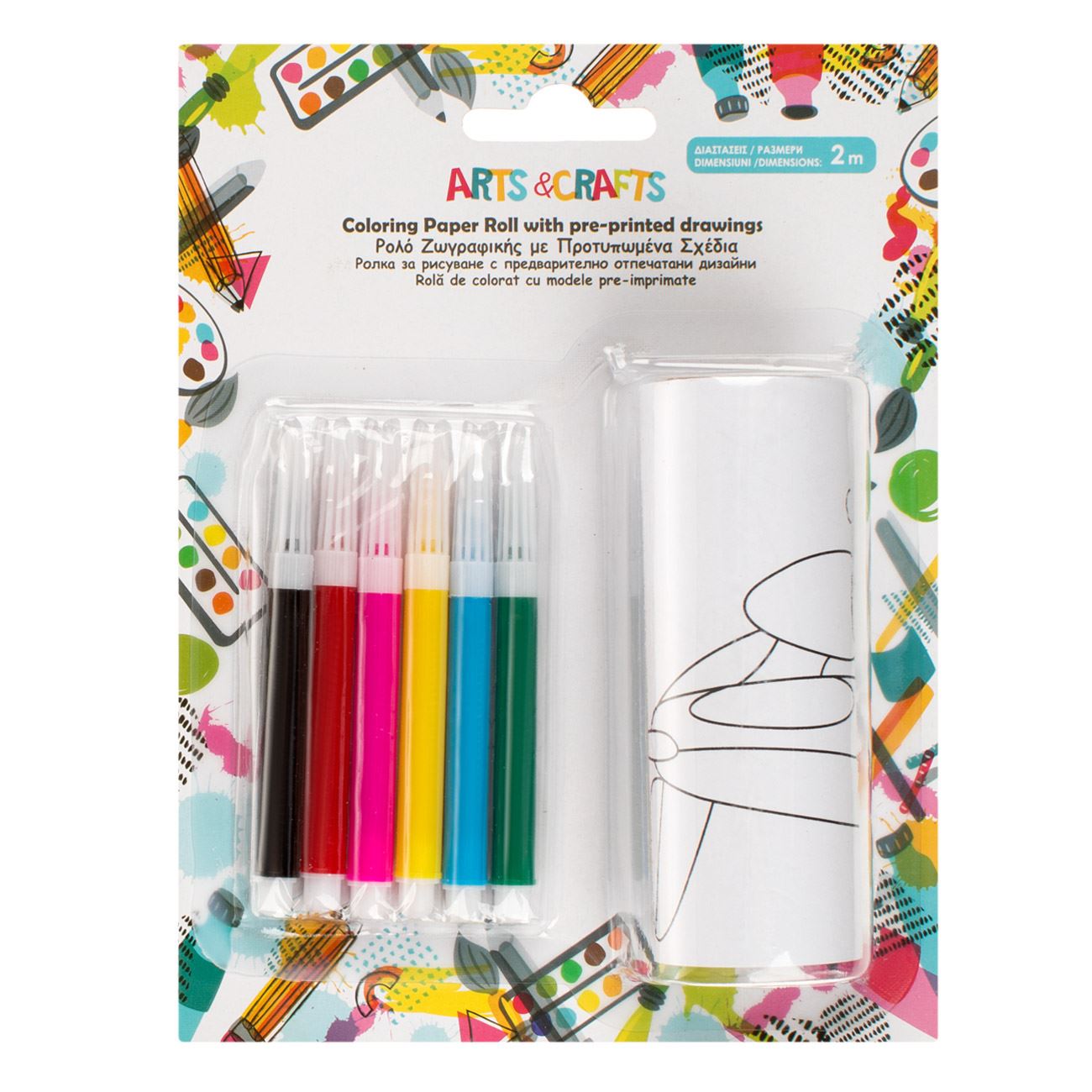 Set rola de desen, arts & crafts, preimprimat, 2m, 6 carioci, multicolor - imagine 2