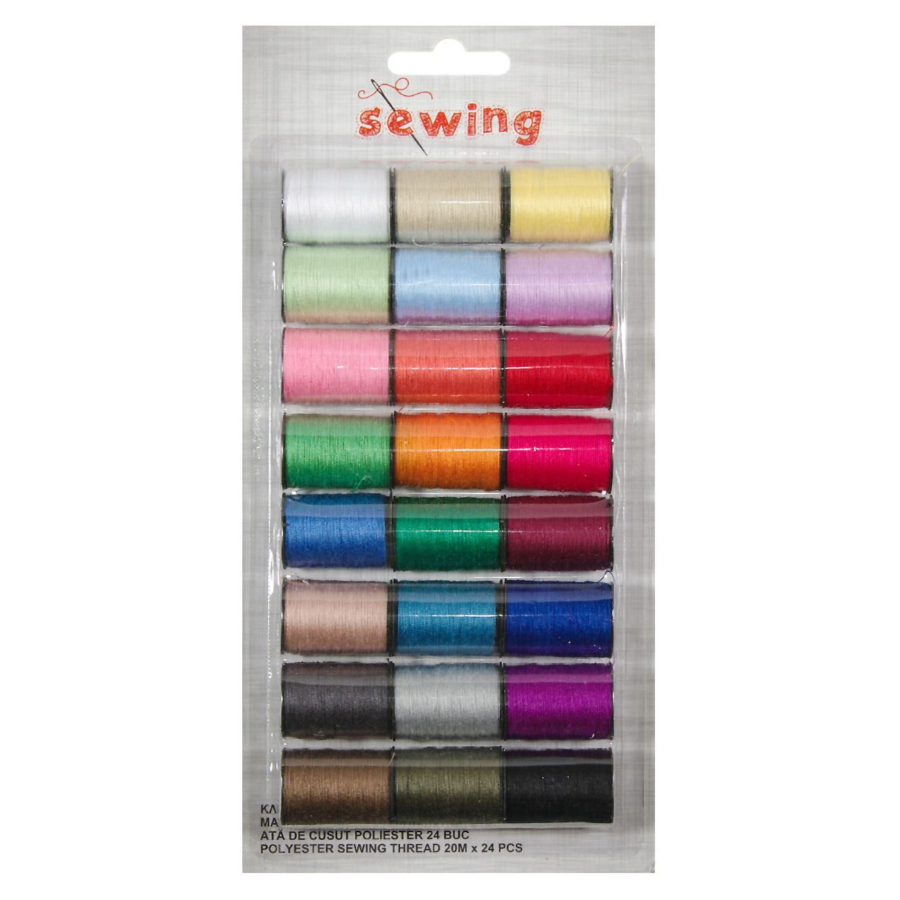 Set ata de cusut, multicolor, 24 bucati, lungime 20m