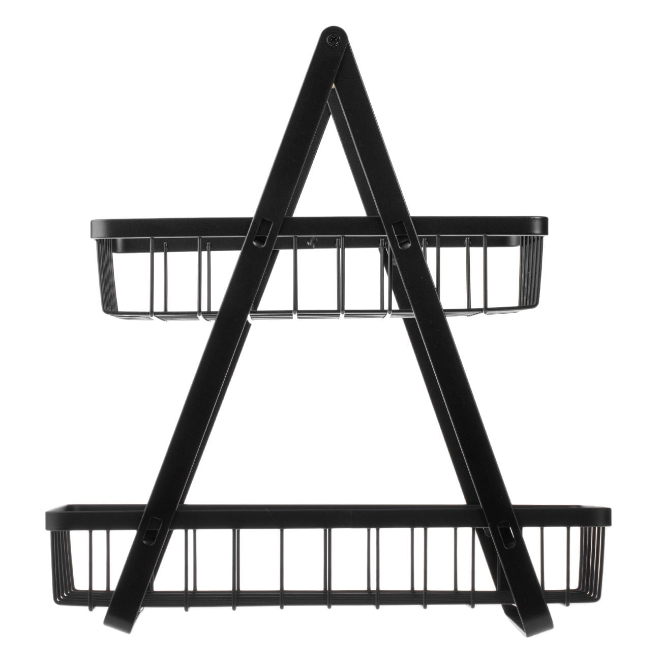 Raft metalic organizator, 2 nivele, maner lemn, negru, 30x 18 x 32cm — imaginea 2
