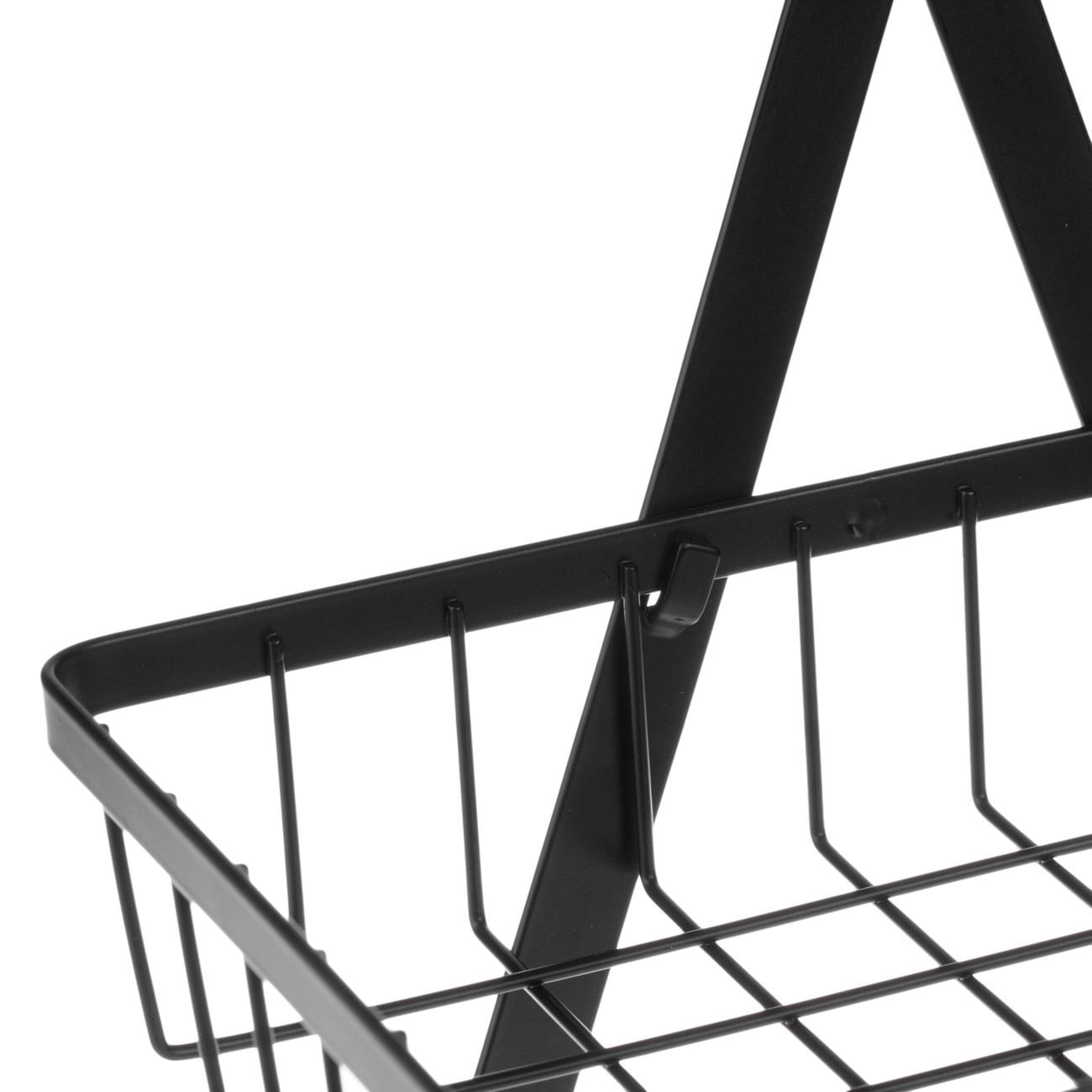 Raft metalic organizator, 2 nivele, maner lemn, negru, 30x 18 x 32cm — imaginea 3