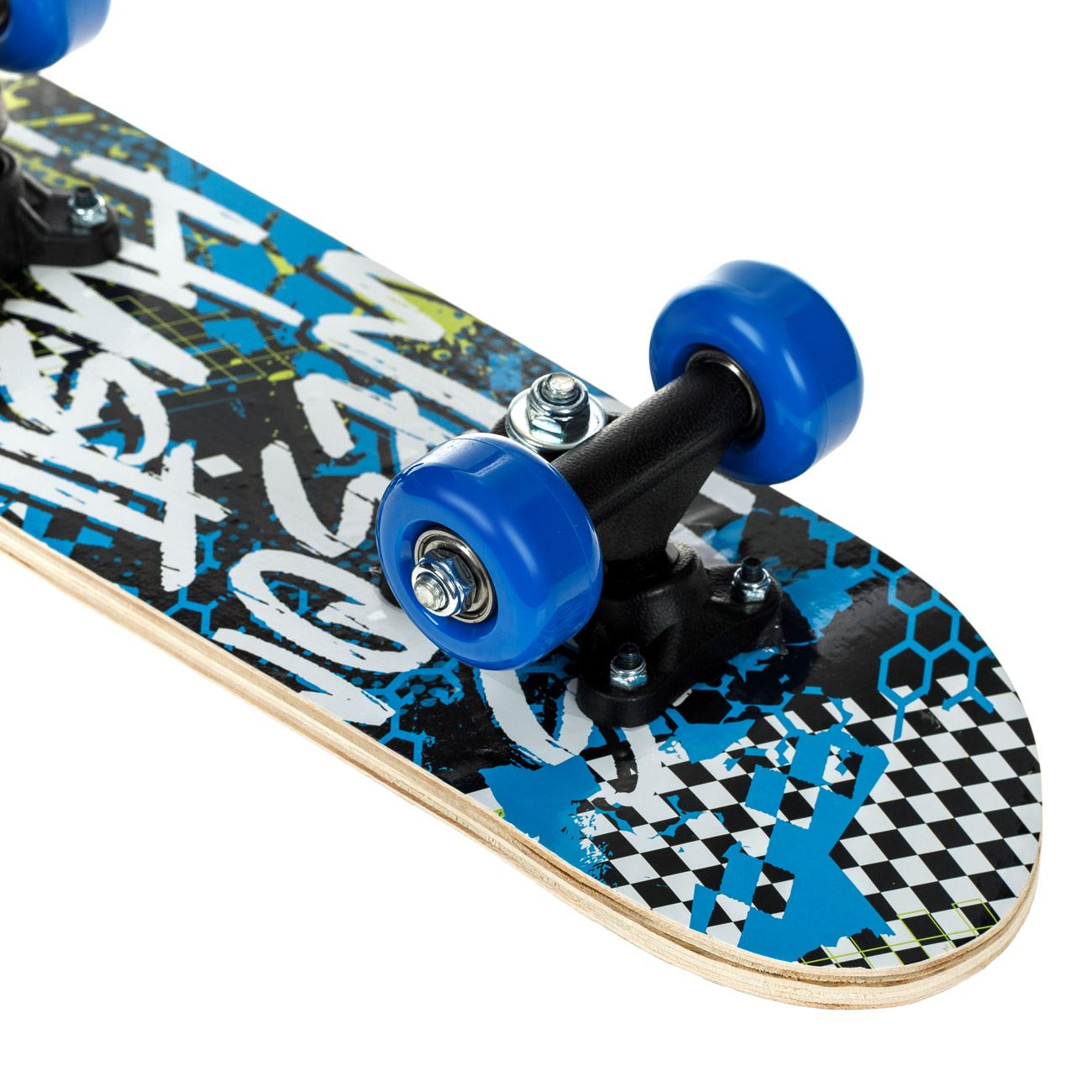 Skateboard, albastru si alb, 43 x 12.5 cm, baza antiderapanta, cadru aluminiu, rulmenti abec-5 - imagine 3