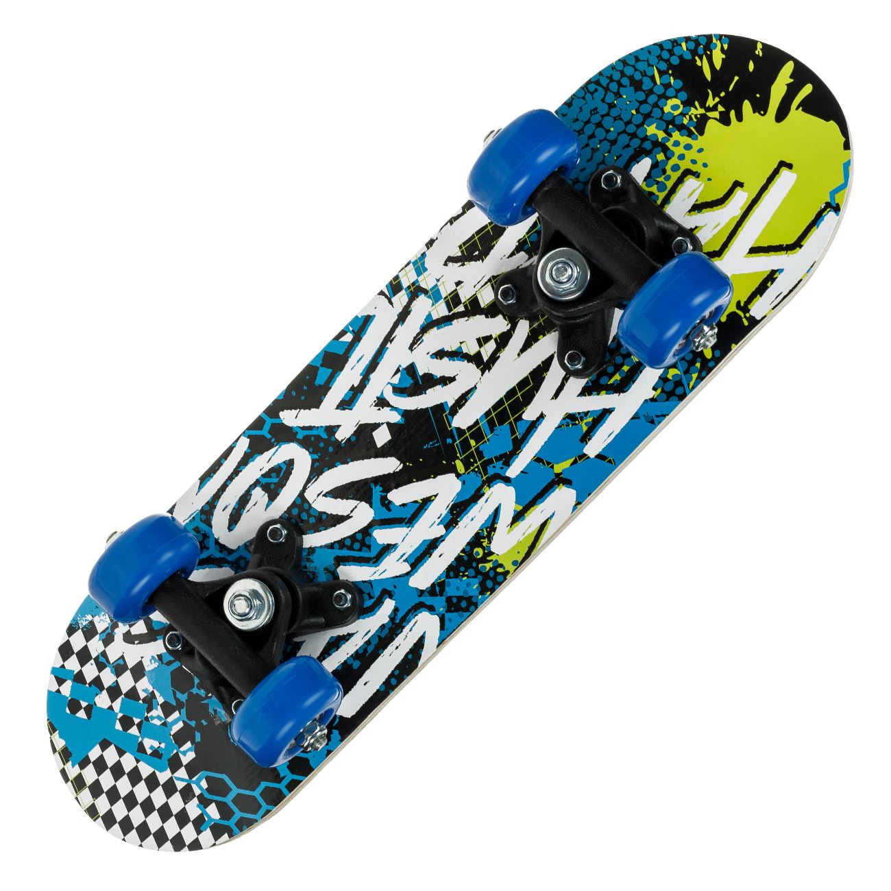 Skateboard, albastru si alb, 43 x 12.5 cm, baza antiderapanta, cadru aluminiu, rulmenti abec-5 - imagine 4