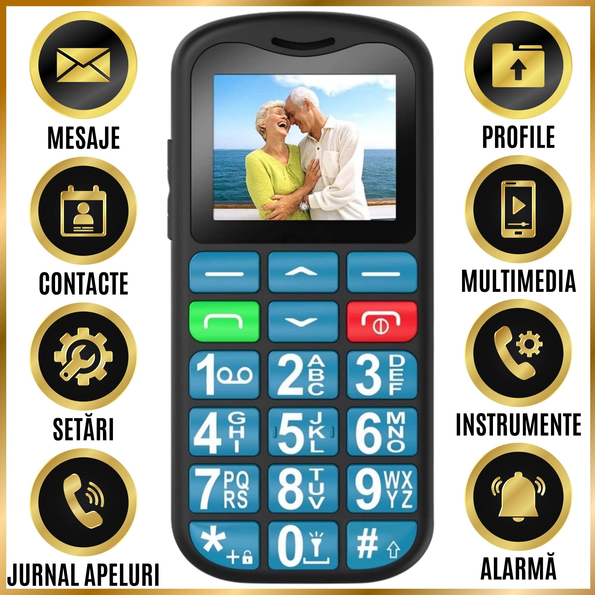 Telefon Mobil Seniori cu Taste Mari, CZAY®, 2G, Meniu in Limba Romana, Autonomie 7 Zile, Volum Mare, Buton SOS, Albastru - 4 | YEO