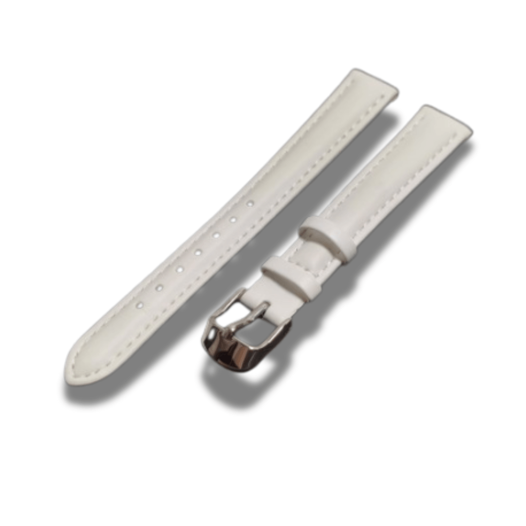 Curea ceas piele naturala alba 12 mm catarama clasica argintie