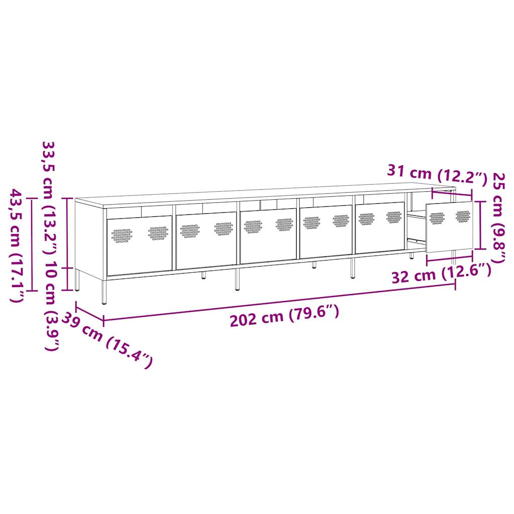 Dulap TV, negru, 202x39x43,5 cm, otel laminat la rece — imaginea 13