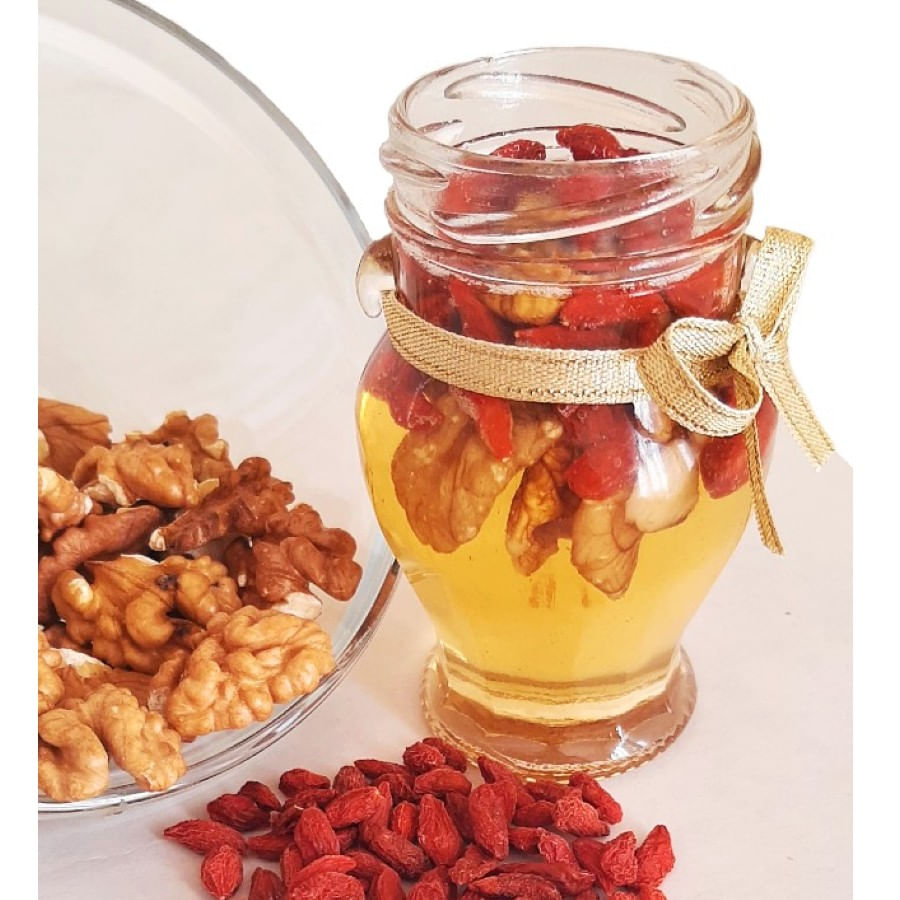 Borcanas tip amfora cu miere, nuca si goji, 140 grame, Show Bazzz - imagine 2