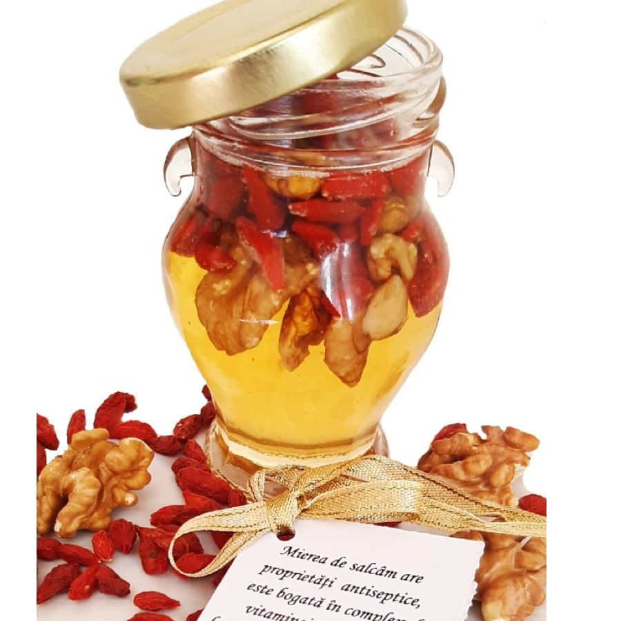 Borcanas tip amfora cu miere, nuca si goji, 140 grame, Show Bazzz - imagine 3