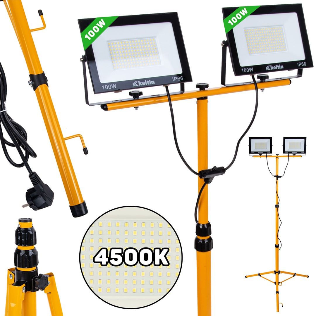 Proiector LED 2 x 100 W cu trepied telescopic pentru constructii, alb neutru, 4500 K, Keltin K02051 - imagine 7