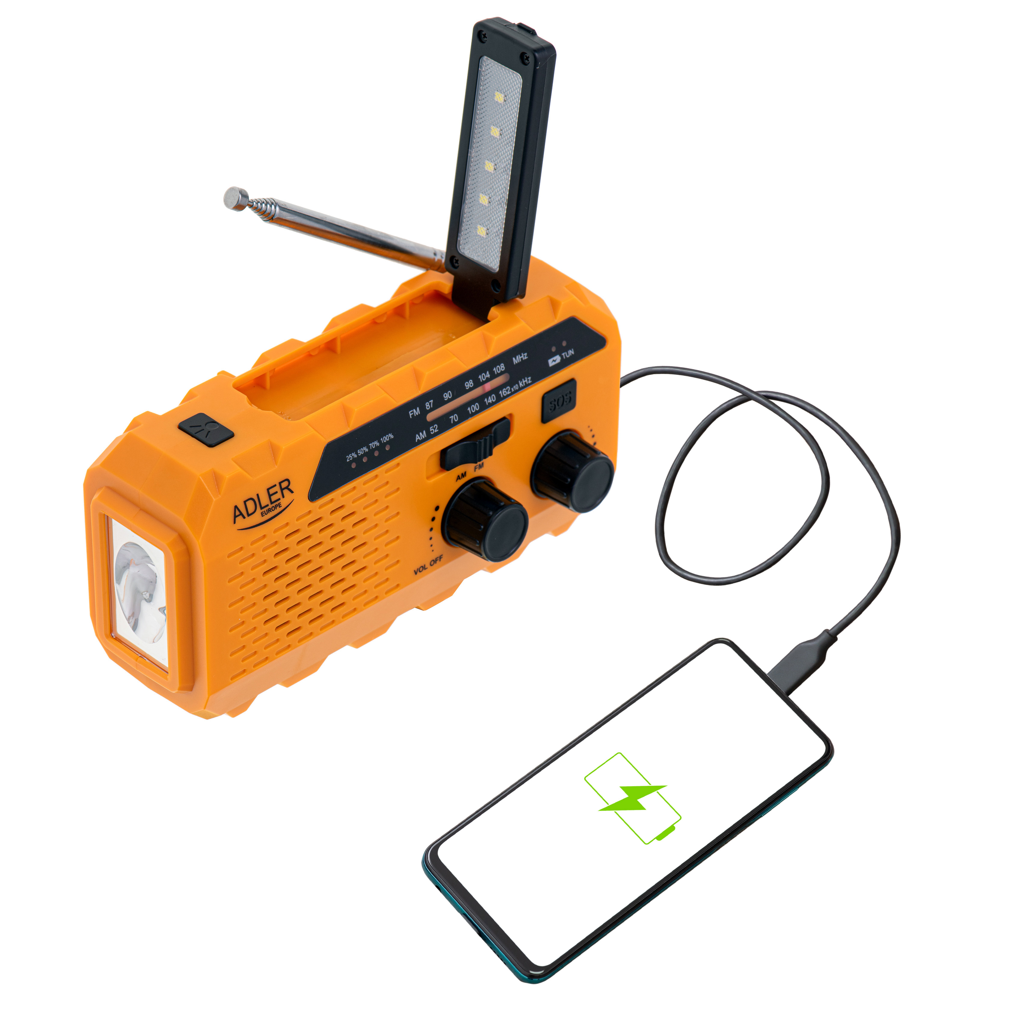 Radio portabil cu lanterna si functie de incarcare, 1200 mAh, Adler AD1197