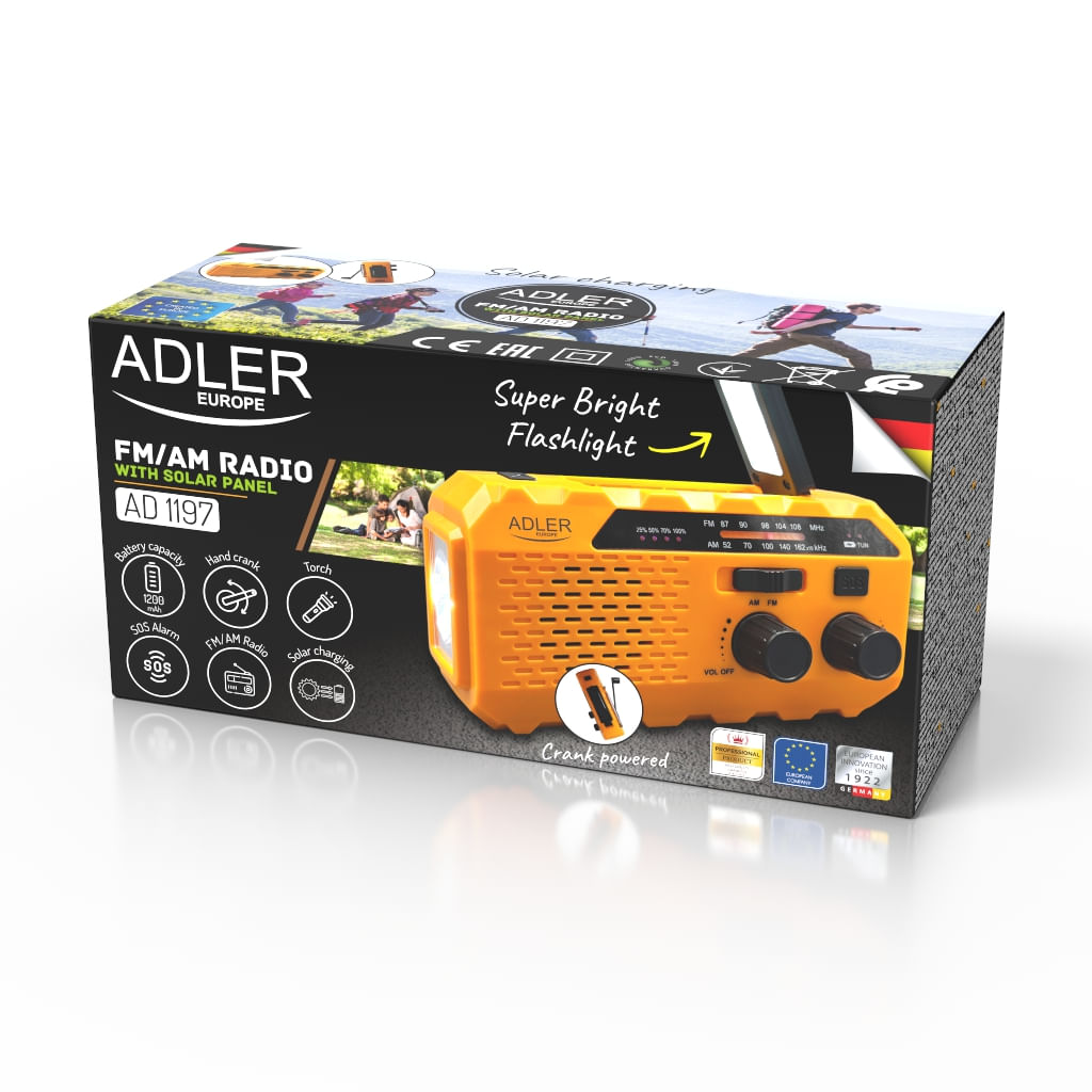 Radio portabil cu lanterna si functie de incarcare, 1200 mAh, Adler AD1197 - 2 | YEO