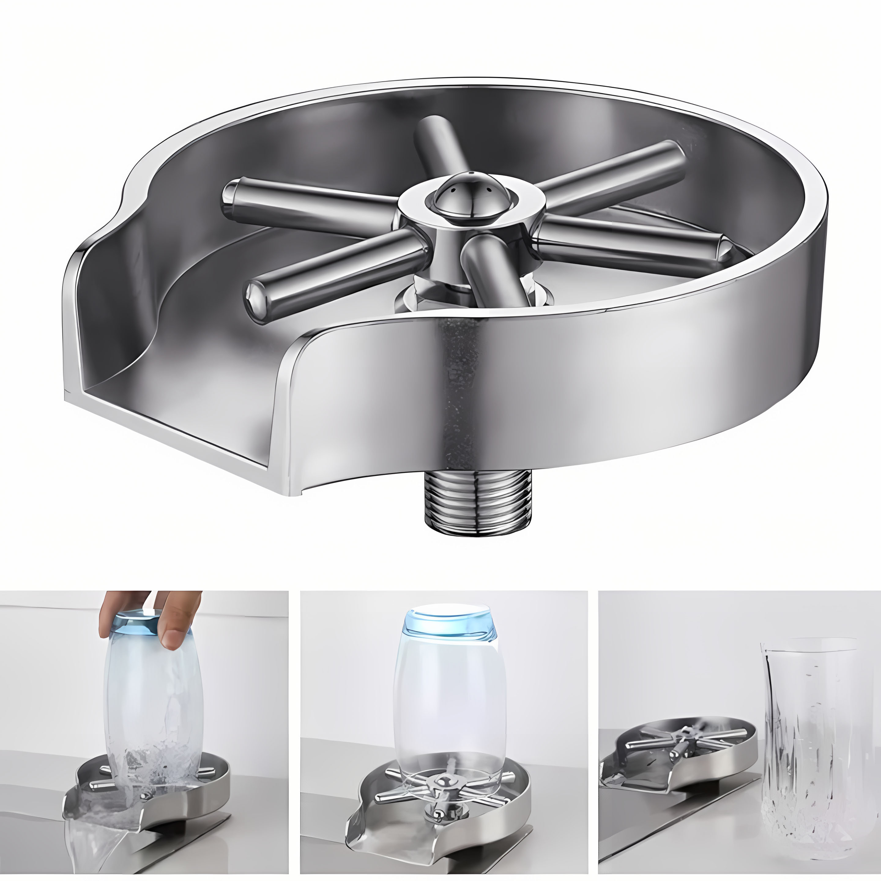 Spalator pahare din inox HAWIRE pentru chiuveta, Jet puternic, 5 Orificii pulverizare, Accesorii montaj incluse - 1 | YEO