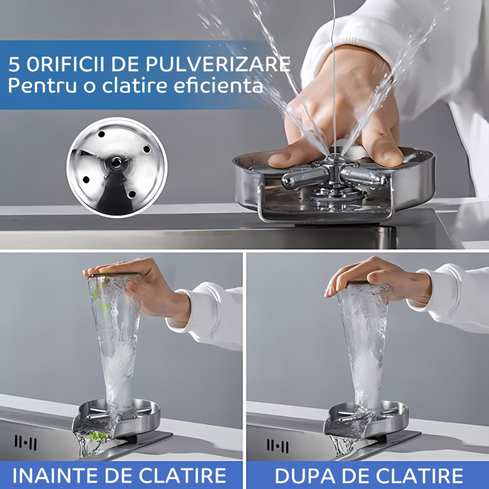 Spalator pahare din inox HAWIRE pentru chiuveta, Jet puternic, 5 Orificii pulverizare, Accesorii montaj incluse - 4 | YEO