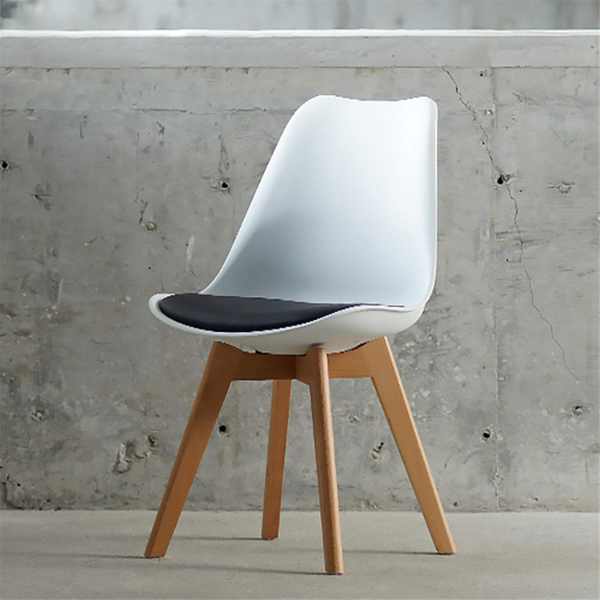 Set 2 Scaune cu Picioare din Lemn de Fag, Sezut din PP si Perna din Piele Ecologica, 49 x 43 x 82 cm, Alb cu Negru — imaginea 2