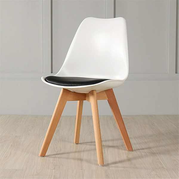 Set 2 Scaune cu Picioare din Lemn de Fag, Sezut din PP si Perna din Piele Ecologica, 49 x 43 x 82 cm, Alb cu Negru — imaginea 3