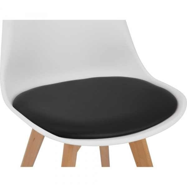 Set 2 Scaune cu Picioare din Lemn de Fag, Sezut din PP si Perna din Piele Ecologica, 49 x 43 x 82 cm, Alb cu Negru — imaginea 5